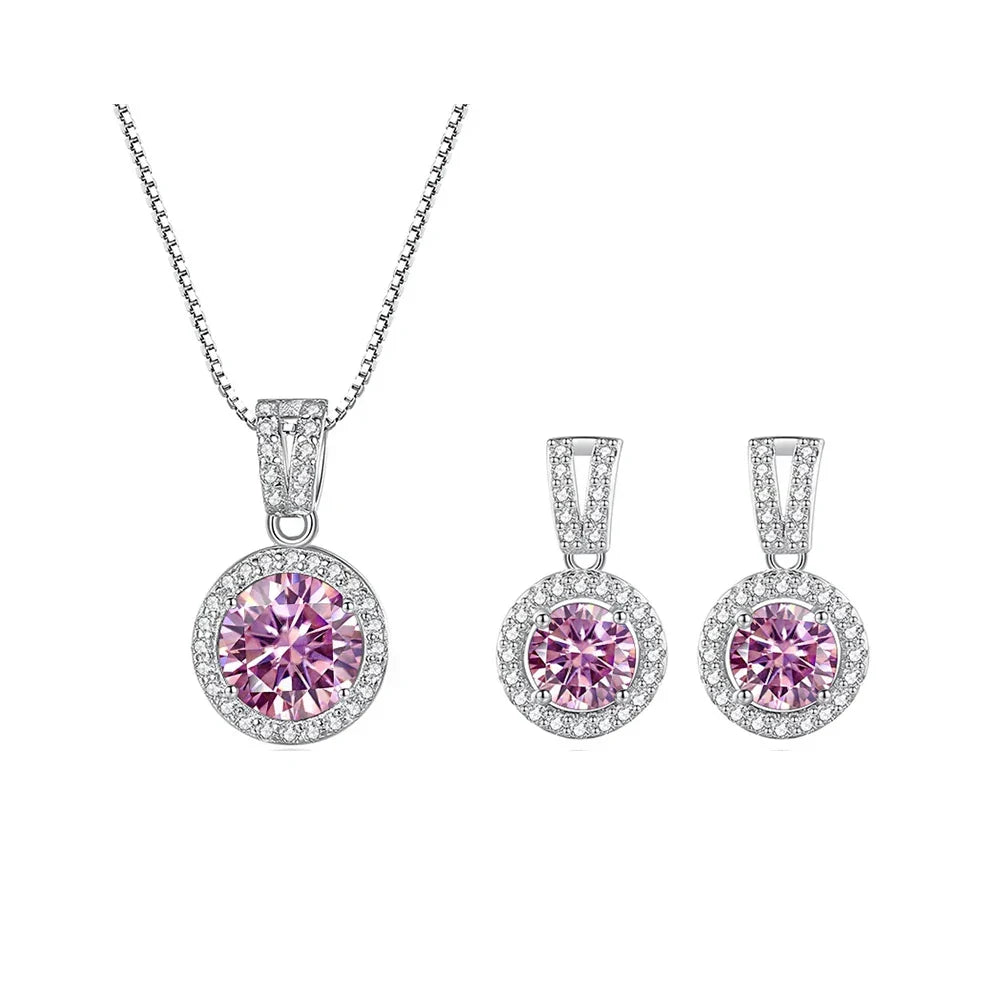 2Ct Moissanite Necklace Earrings Set Sterling Silver 925 Wedding Jewelry