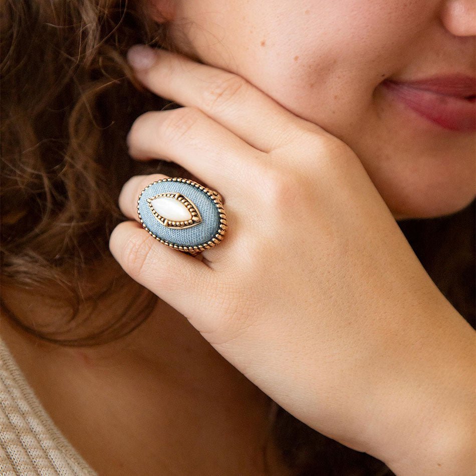 Denim Dreams White Mother of Pearl Golden Statement Ring