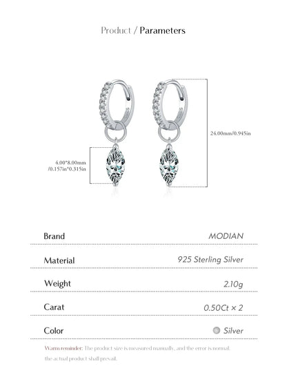 Moissanite 925 Sterling Silver Geometric Hoop Earrings For Women Fine Jewelry