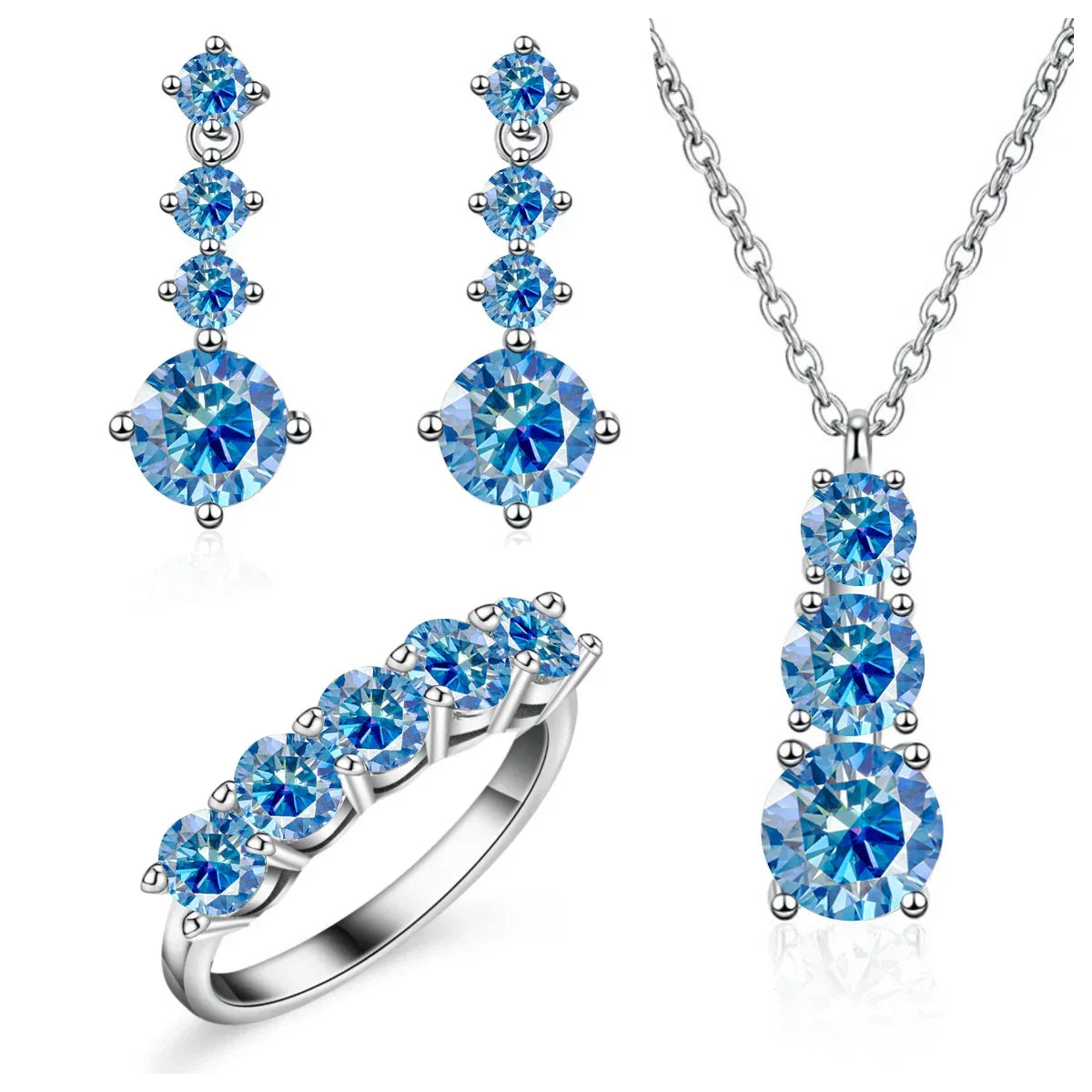 Moissanite 925 Sterling Silver Jewelry Set - Ring Earring Pendant Gift