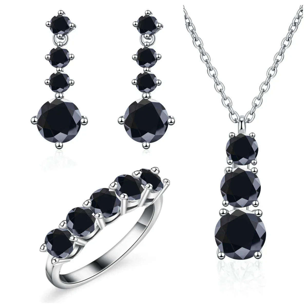 Moissanite 925 Sterling Silver Jewelry Set - Ring Earring Pendant Gift