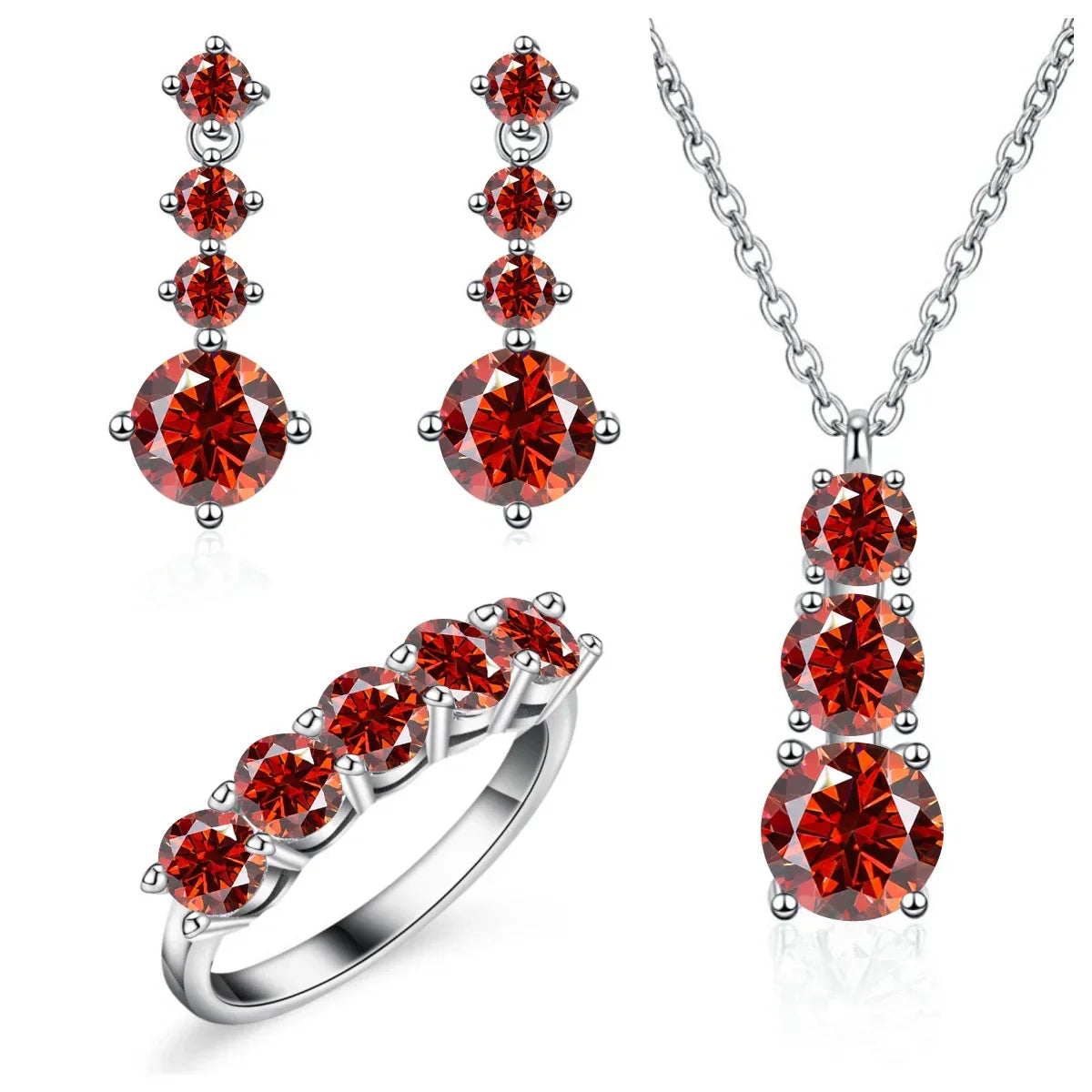 Moissanite 925 Sterling Silver Jewelry Set - Ring Earring Pendant Gift