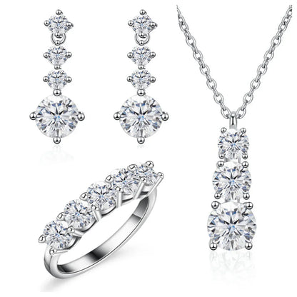 Moissanite 925 Sterling Silver Jewelry Set - Ring Earring Pendant Gift