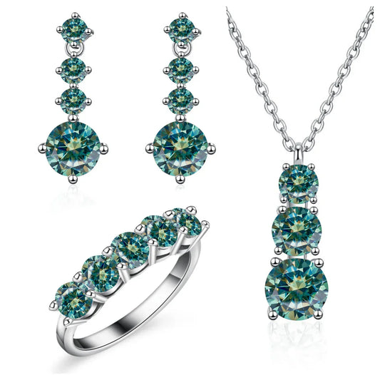 Moissanite 925 Sterling Silver Jewelry Set - Ring Earring Pendant Gift