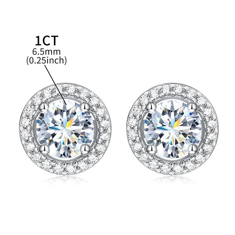 Moissanite Diamond Stud Earrings 925 Sterling Silver Round Halo Wedding Jewelry