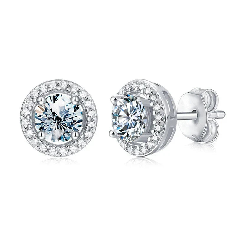 Moissanite Diamond Stud Earrings 925 Sterling Silver Round Halo Wedding Jewelry