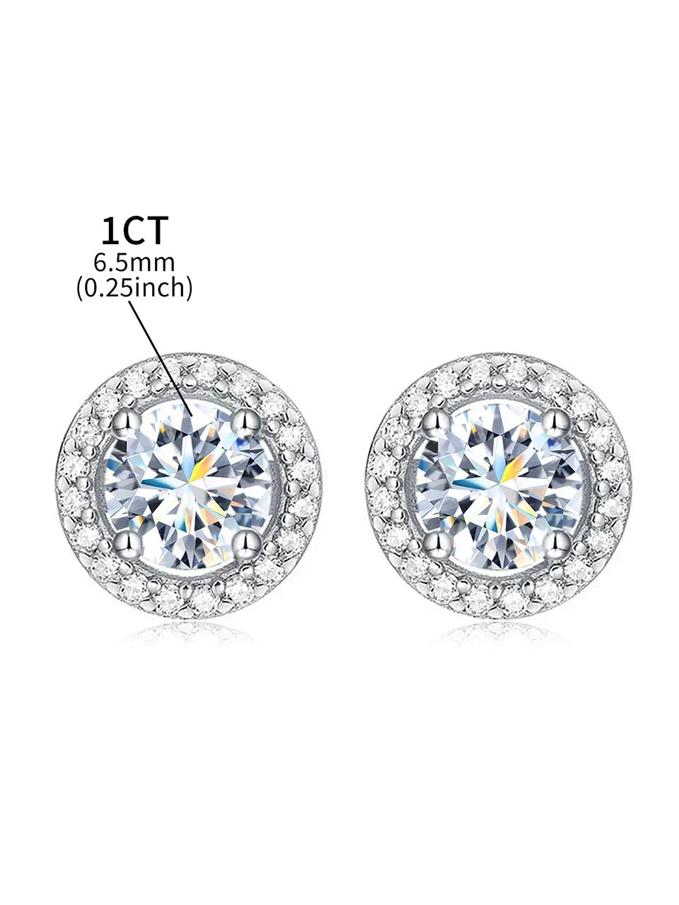 Moissanite Diamond Stud Earrings 925 Sterling Silver Round Halo Wedding Jewelry