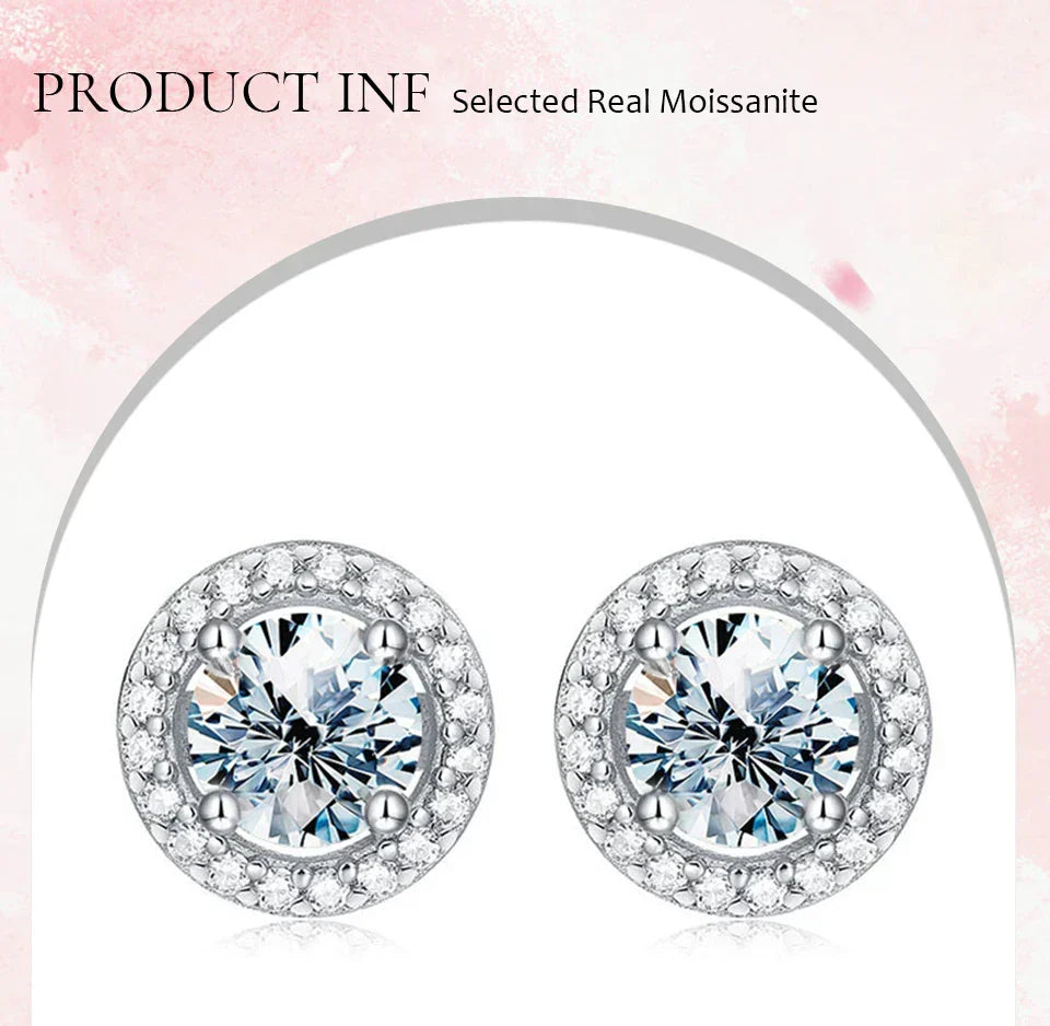 Moissanite Stud Earrings 925 Sterling Silver Round Halo Bridal Wedding Jewelry