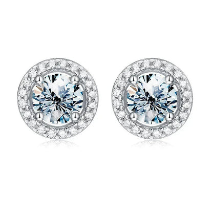 Moissanite Stud Earrings 925 Sterling Silver Round Halo Bridal Wedding Jewelry