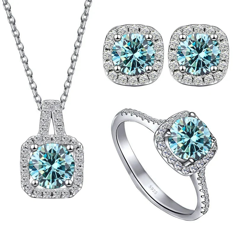 Sterling Silver 3-Piece Moissanite Jewelry Set 1ct Necklace Ring Earrings