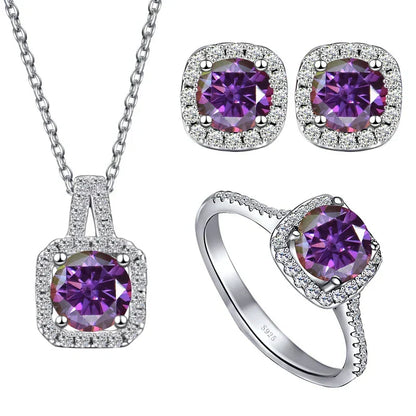 Sterling Silver 3-Piece Moissanite Jewelry Set 1ct Necklace Ring Earrings